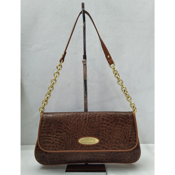 Brahmin Brown Leather Crocodile Embose Chain Strap Flap Closure Shoulder Bag - Picture 1 of 12